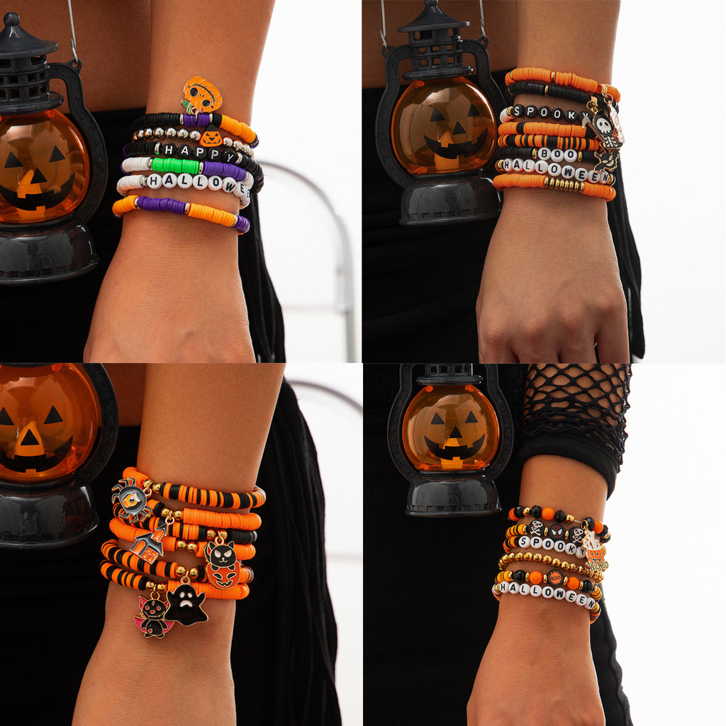 Halloween Pumpkin Soft Ceramic Bracelet Punk Alloy Letter Gothic Style Multi Layer Bracelet