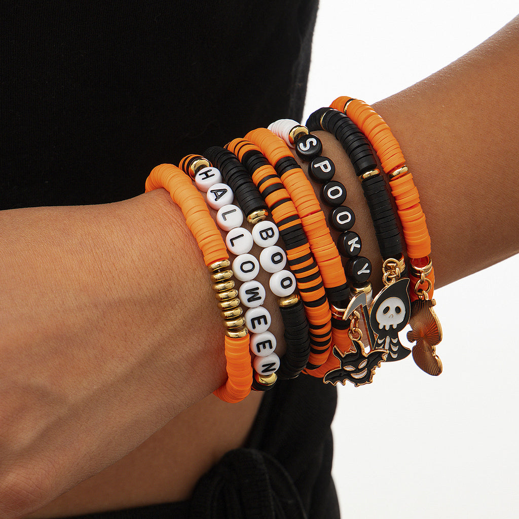 Halloween Pumpkin Soft Ceramic Bracelet Punk Alloy Letter Gothic Style Multi Layer Bracelet