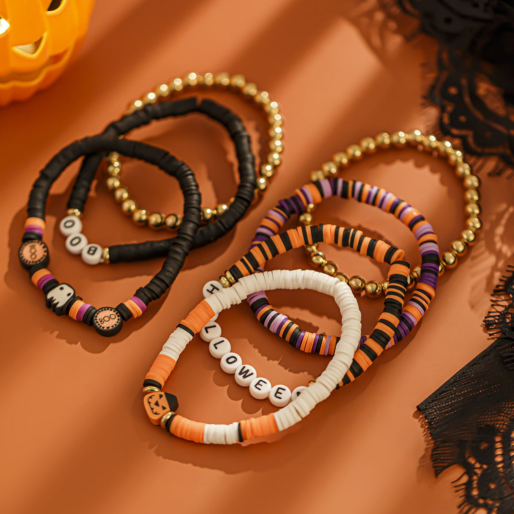 Halloween Pumpkin Soft Ceramic Bracelet Punk Alloy Letter Gothic Style Multi Layer Bracelet