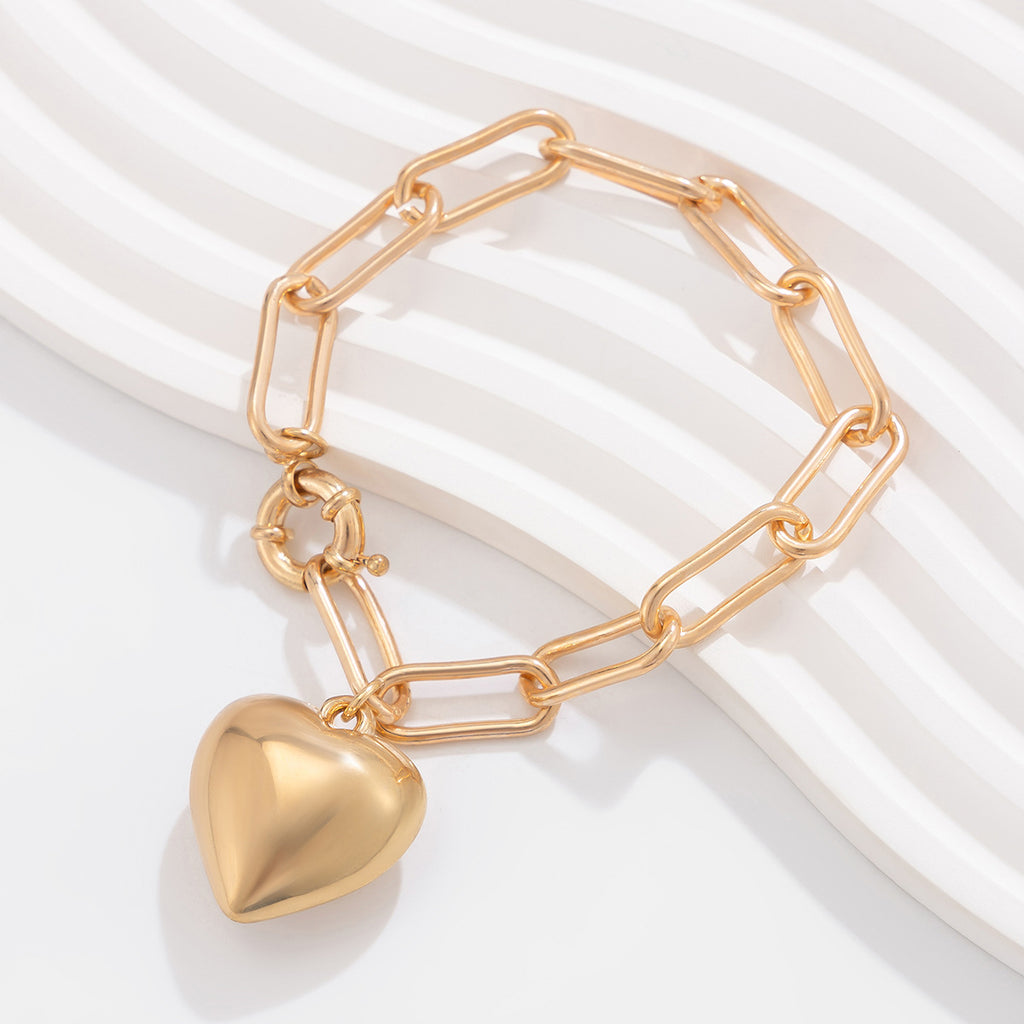 Ins Simple and Versatile Big Peach Heart Bracelet Personalized Heart shaped Iron Chain Bracelet for Women