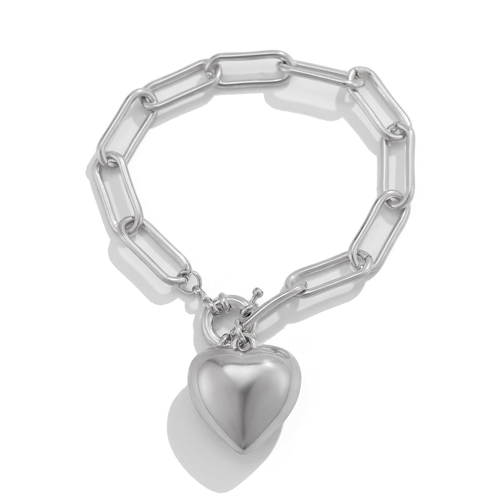 Ins Simple and Versatile Big Peach Heart Bracelet Personalized Heart shaped Iron Chain Bracelet for Women