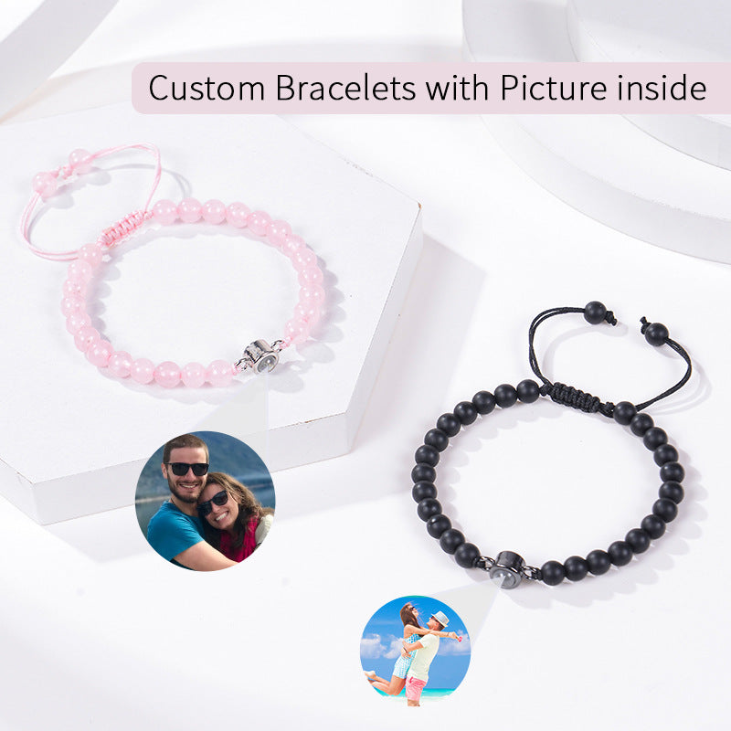 Photo projection bracelet 100 languages I Love You natural stone custom bracelet picture jewelry