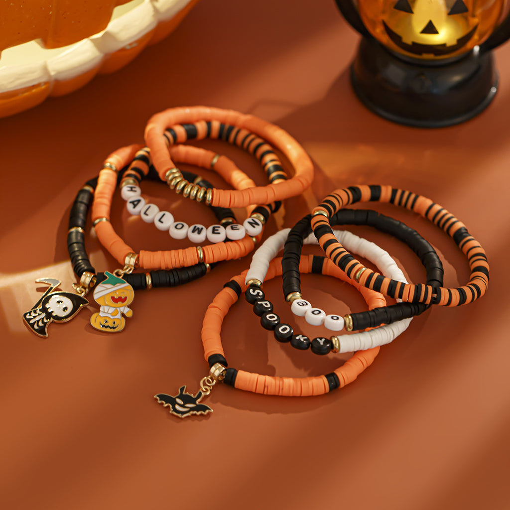 Halloween Pumpkin Soft Ceramic Bracelet Punk Alloy Letter Gothic Style Multi Layer Bracelet