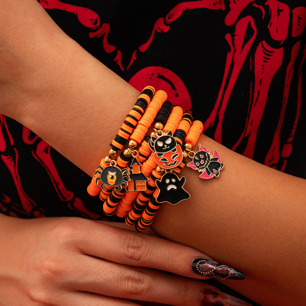 Halloween Pumpkin Soft Ceramic Bracelet Punk Alloy Letter Gothic Style Multi Layer Bracelet