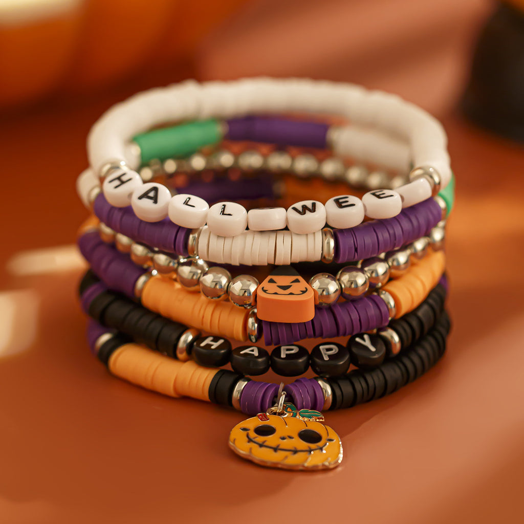 Halloween Pumpkin Soft Ceramic Bracelet Punk Alloy Letter Gothic Style Multi Layer Bracelet