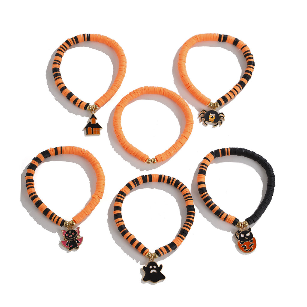 Halloween Pumpkin Soft Ceramic Bracelet Punk Alloy Letter Gothic Style Multi Layer Bracelet