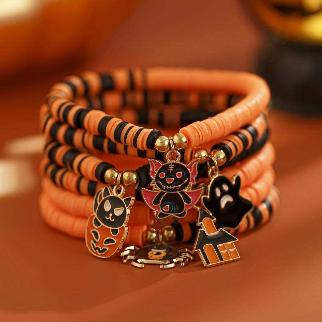 Halloween Pumpkin Soft Ceramic Bracelet Punk Alloy Letter Gothic Style Multi Layer Bracelet