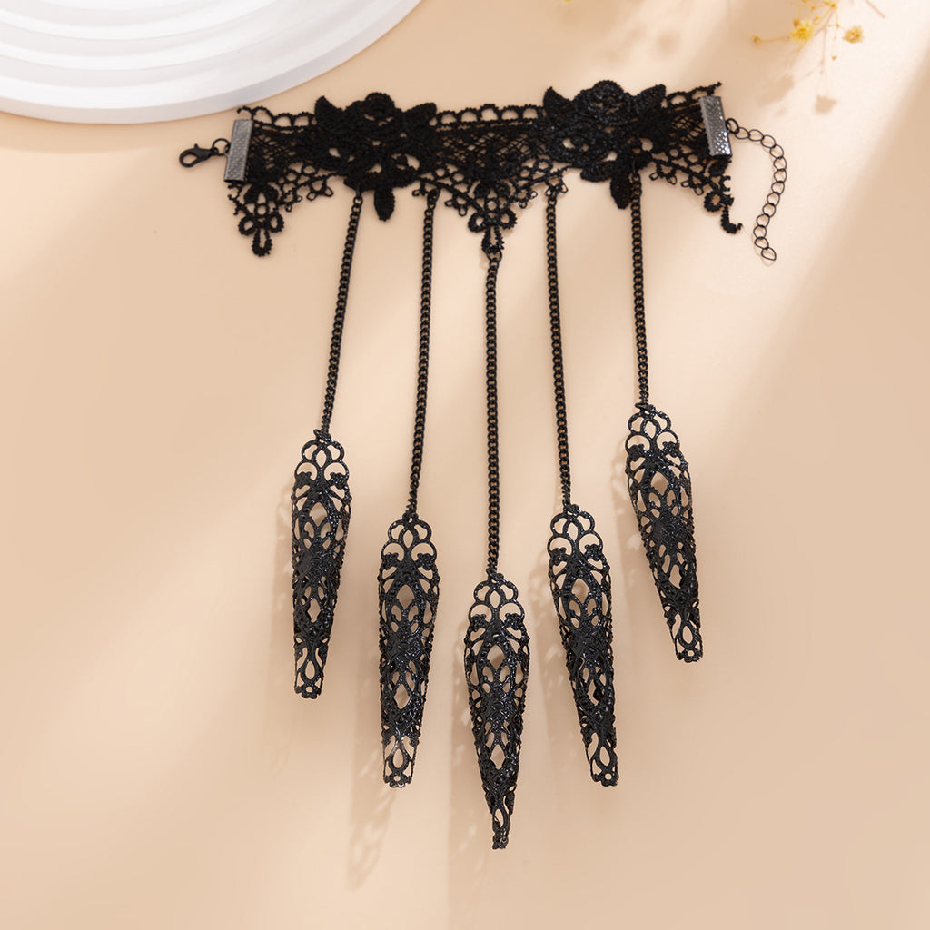 Sweet Cool Style Black Diamond Set Tassel Bracelet Halloween Lace Alloy Finger Bracelet for Women